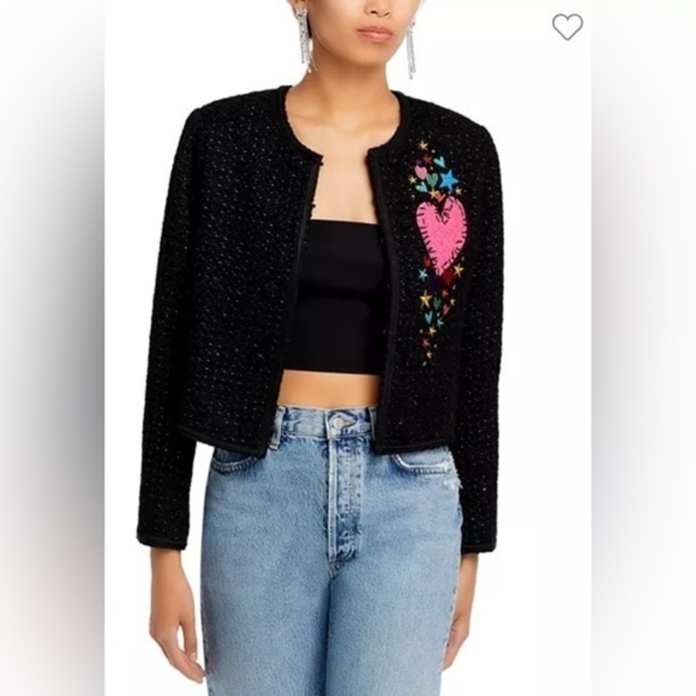 Elegant Black Women's Blazer with Heart Embroidery
